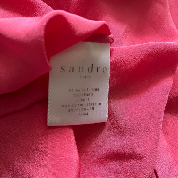 Sandro Paris Pink 100% Silk V-neck Blouse size 1/Small - Picture 5 of 6